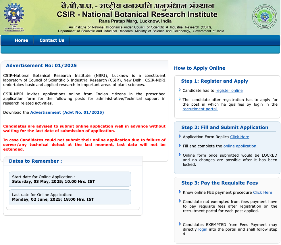 CSIR NBRI Recruitment 2025